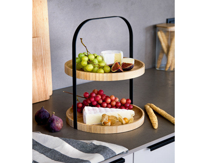 ZELLER Etagere Bambus Metall natur schwarz ø 25x33 cm in Schwarz präsentiert im Onlineshop von KAQTU Design AG. Tortenplatte ist von ZELLER PRESENT