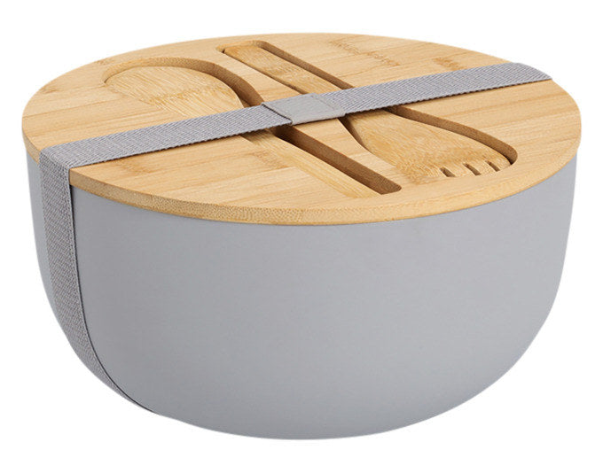 ZELLER Salatschüssel mit Besteck und Deckel 3-teilig Kunststoff Bambus grau ø 23.5x12.5 cm in Grau präsentiert im Onlineshop von KAQTU Design AG. Salatschüsseln ist von ZELLER PRESENT