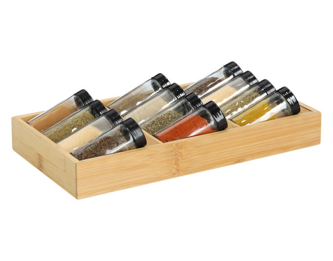 ZELLER Gewürzregal Set 13-teilig Bambus Glas 38x20x5 cm in  präsentiert im Onlineshop von KAQTU Design AG. Wandregal ist von ZELLER PRESENT