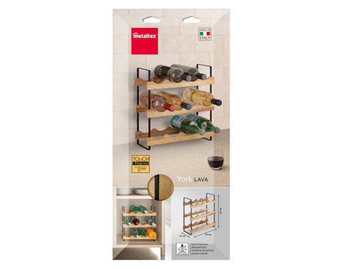 METALTEX Flaschenregal York-Lava 39x15x36 cm Akazie Metall in  präsentiert im Onlineshop von KAQTU Design AG. Weinregal ist von METALTEX