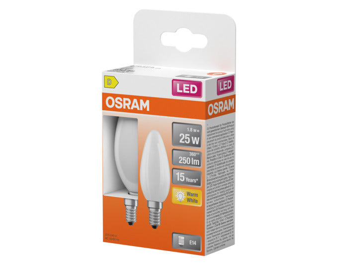OSRAM LED-Lampe Retrofit Classic B E14 1.8W 250lm frosted Warm White in  präsentiert im Onlineshop von KAQTU Design AG. Leuchtmittel ist von OSRAM