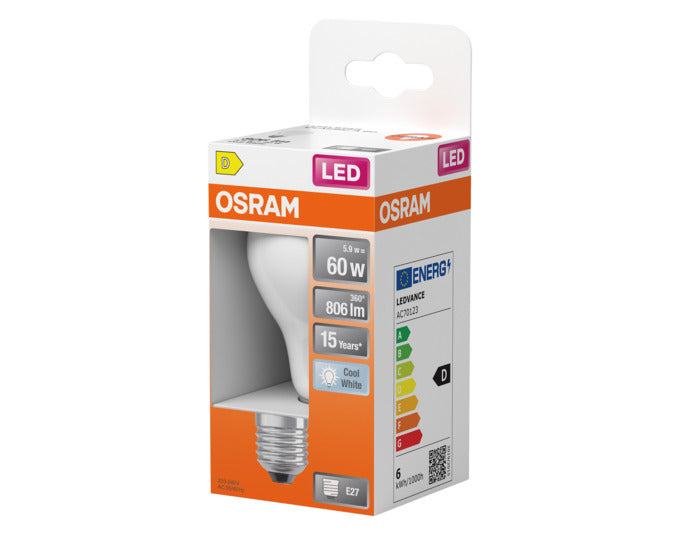 OSRAM LED-Lampe Retrofit Star Classic A E27 5.9W 806lm frosted Cool White in  präsentiert im Onlineshop von KAQTU Design AG. Leuchtmittel ist von OSRAM