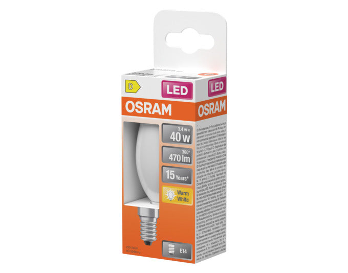 OSRAM LED-Lampe Retrofit Star Classic B E14 3.4W 470lm frosted Warm White in  präsentiert im Onlineshop von KAQTU Design AG. Leuchtmittel ist von OSRAM