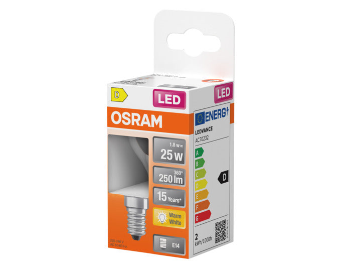 OSRAM LED-Lampe Retrofit Star Classic P E14 1.8W 250lm clear Warm White in  präsentiert im Onlineshop von KAQTU Design AG. Leuchtmittel ist von OSRAM