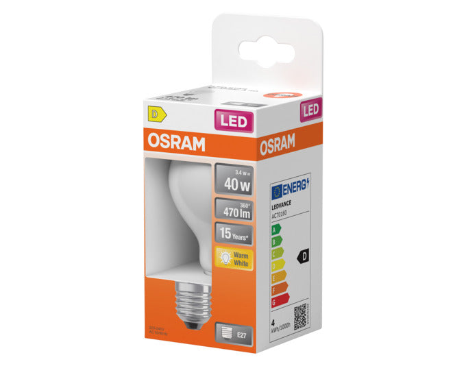 OSRAM LED-Lampe Retrofit Star Classic A E27 3.4W 470lm frosted Warm White in  präsentiert im Onlineshop von KAQTU Design AG. Leuchtmittel ist von OSRAM