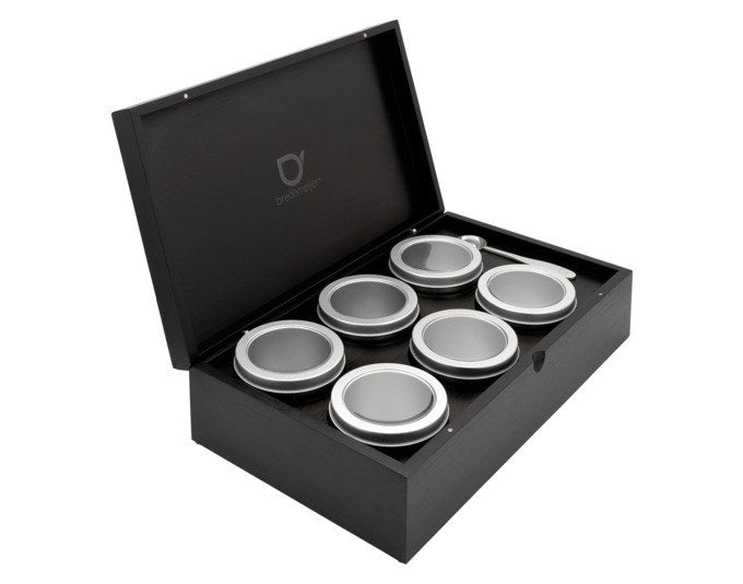 BREDEMEIJER Teebox Bambus mit 6 Teedosen schwarz in Schwarz, Silber präsentiert im Onlineshop von KAQTU Design AG. Aufbewahrungsdose ist von BREDEMEIJER