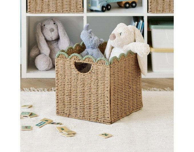 ZELLER PRESENT Aufbewahrungskorb aus geflochtenem Bambus und Polyester in Natur und Braun, quadratische Form, 30x30x30 cm.