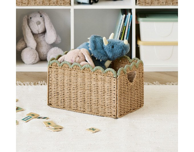 Aufbewahrungskorb aus geflochtenem Polyester und Bambus in den Farben Natur und Braun, Grösse 38x25x22cm, von ZELLER PRESENT.