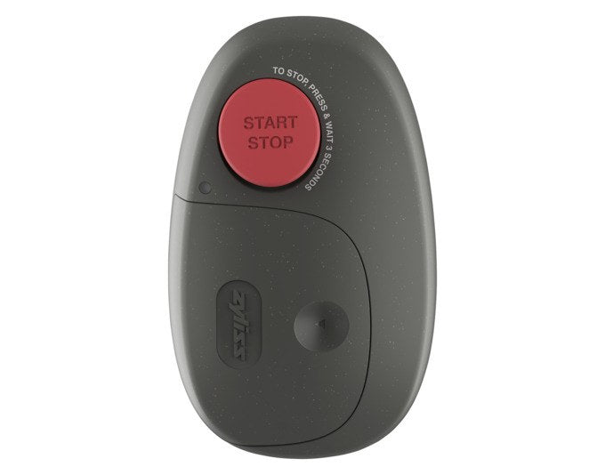 Schwarz-roter elektrischer Dosenöffner ZYLISS Easican mit rundem Schneidrad, Bedientaste und kompaktem Gehäuse auf hellem Hintergrund.
