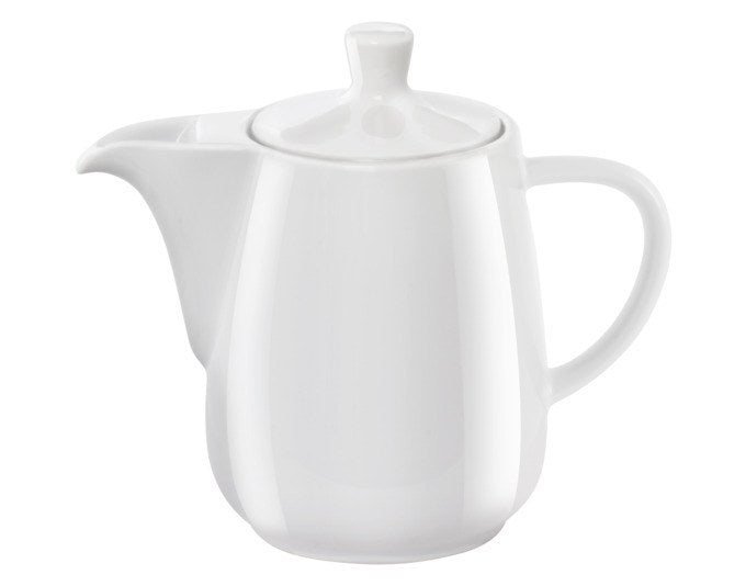 Weisse MELITTA Kaffeekanne aus Porzellan mit abnehmbarem Deckel, Fassungsvermögen 0.6 Liter, für Handfilter geeignet.