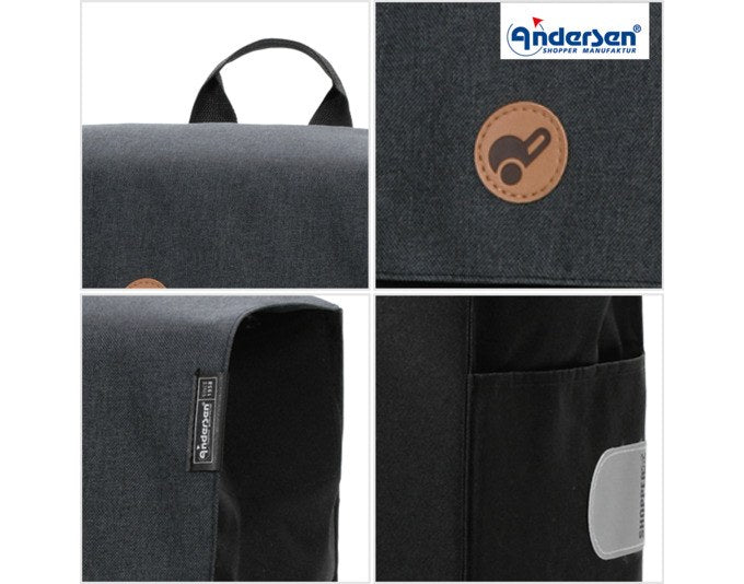 Schwarze Einkaufstasche ANDERSEN Hera aus robustem Material, rechteckige Form, abnehmbar, kompatibel mit Andersen Shopper Fahrgestellen.