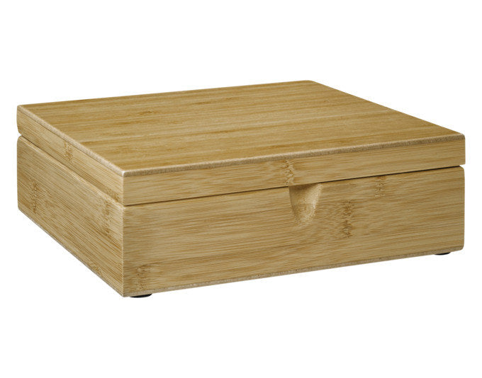 Braune Teebox aus Bambus mit neun offenen Fächern und geschlossenem Deckel, rechteckige Form, Aufbewahrungsdose für Teebeutel von BREDEMEIJER.