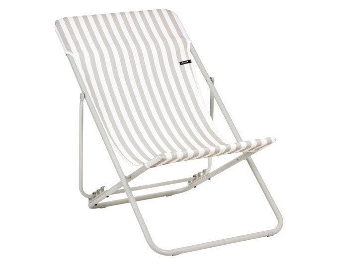 Klappbarer Liegestuhl Maxicomfort Transat Stripes in Beige und Braun mit Stahlrohr-Gestell