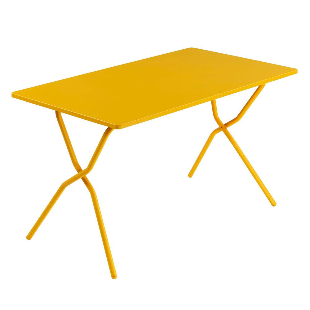 Gelber Lafuma Klapptisch Balcony mit rechteckiger Stahlplatte und Colorblock-Gestell