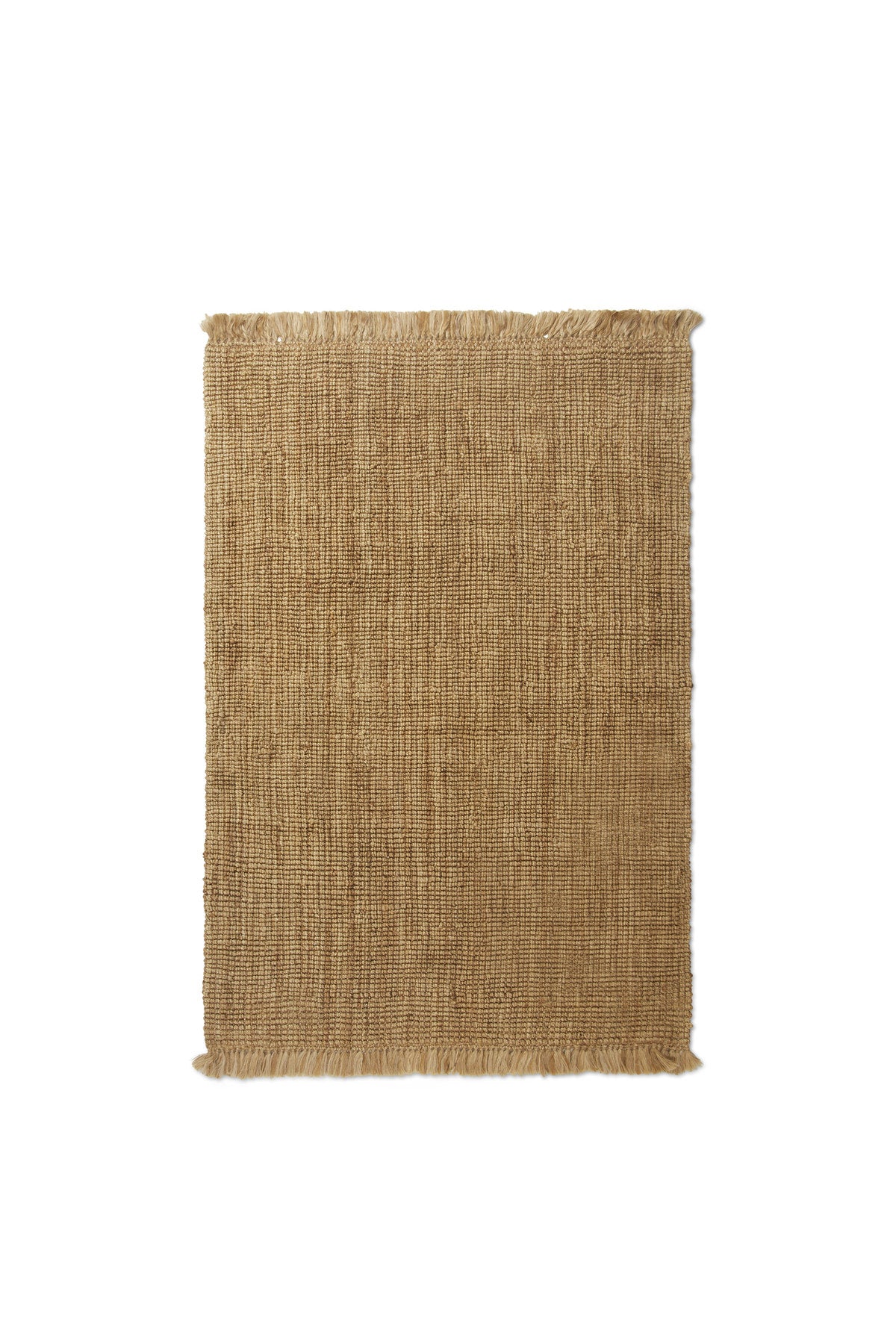 Athens Teppich von Ferm Living aus 100% Jute in Natur, handgewebt mit sichtbarer Struktur und vollen Fransen, rechteckige Form