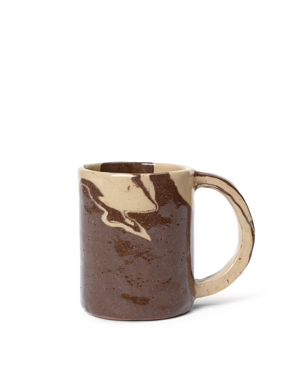 Ryu Becher von Ferm Living aus geschichtetem Steinzeug mit transparenter Glasur in Sand/Brown, Tasse mit individuellem Muster aus der Sekki-Serie