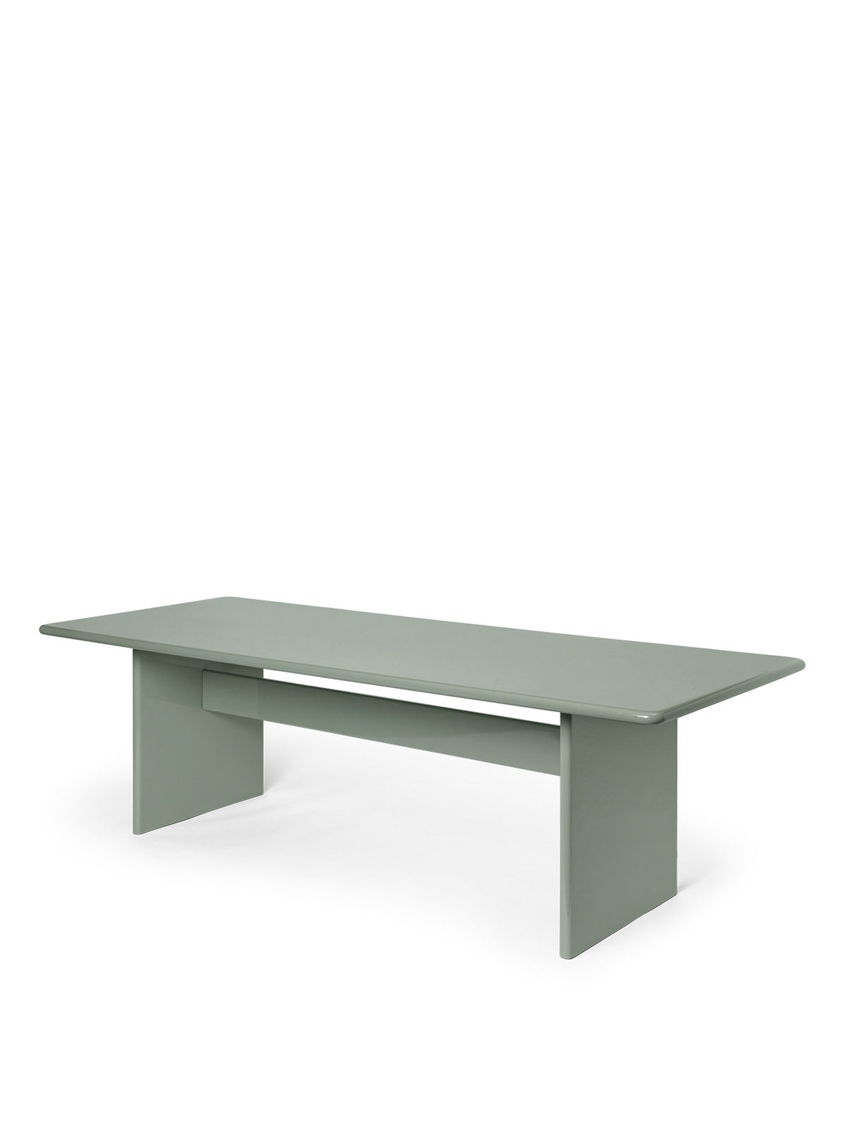 Esstisch Rink Gross von Ferm Living in Weissgelb, hochglänzend lackiert, MDF-Kern, mit weichen abgerundeten Kanten und klarer Tischform.