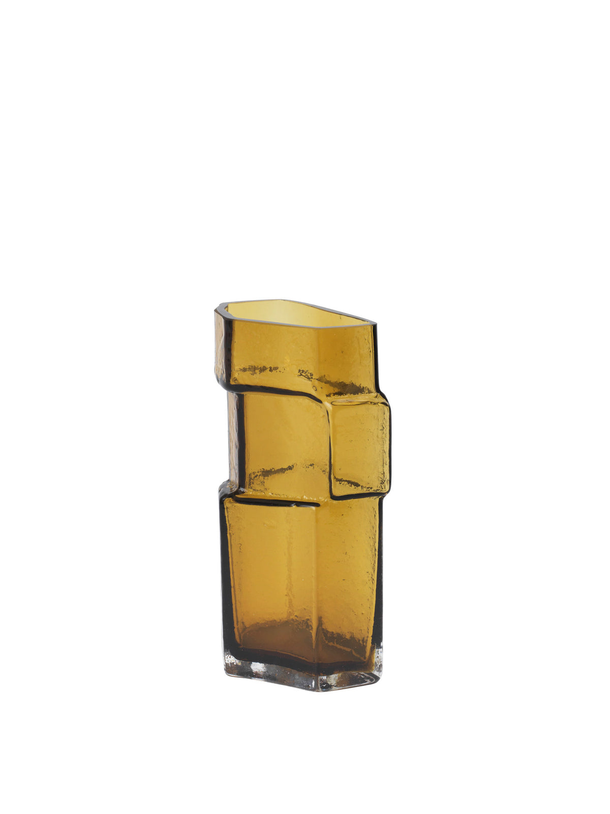 Muro Vase von Ferm Living aus mundgeblasenem recyceltem Glas in Bernstein, architektonische Form inspiriert von Ziegelsteinen, Grösse 11x10x23cm