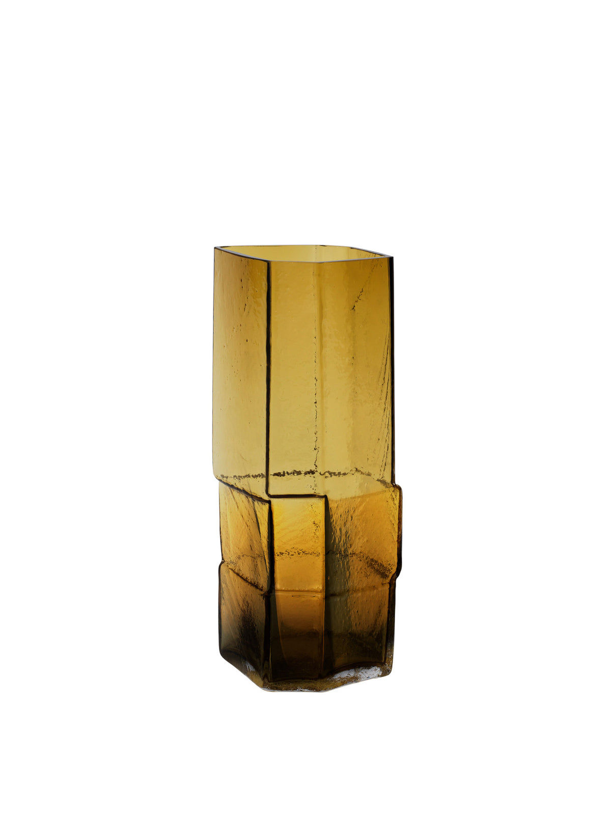 Muro Vase von Ferm Living aus mundgeblasenem recyceltem Glas in Bernstein, architektonische Form inspiriert von Ziegelsteinen, Grösse 11x10x23cm