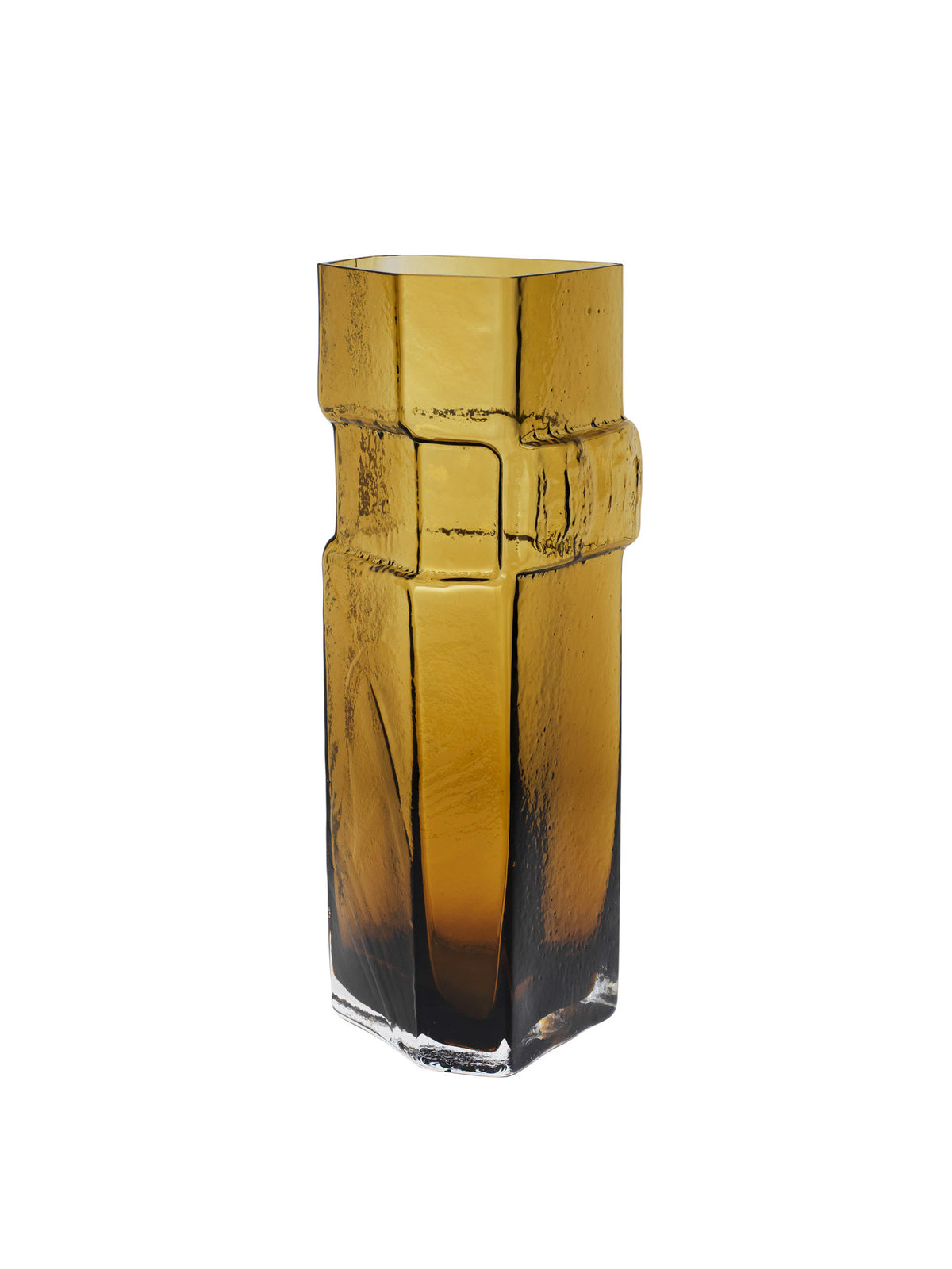 Muro Vase von Ferm Living aus mundgeblasenem recyceltem Glas in Bernstein, architektonische Form inspiriert von Ziegelsteinen, Grösse 11x10x23cm