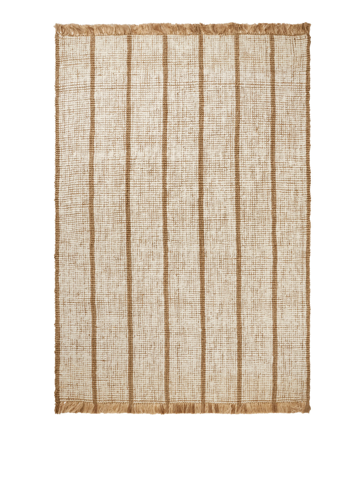 Rechteckiger Teppich Athens Streifen aus 100% Jute in Natürlich/Cremeweiss mit gewebten Streifen und Fransen, von Ferm Living.