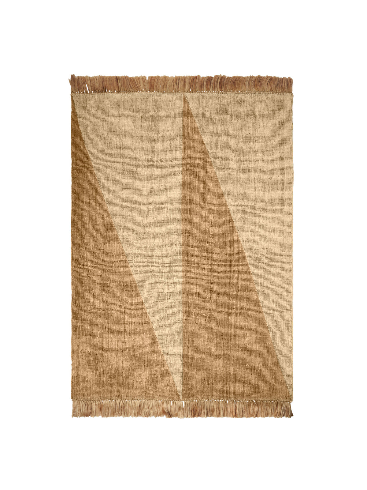 Studie Teppich von Ferm Living aus 100% Jute in Natürlich/Cremeweiss mit erhabenem Dreiecksmuster in Soumak-Webtechnik, rechteckige Form