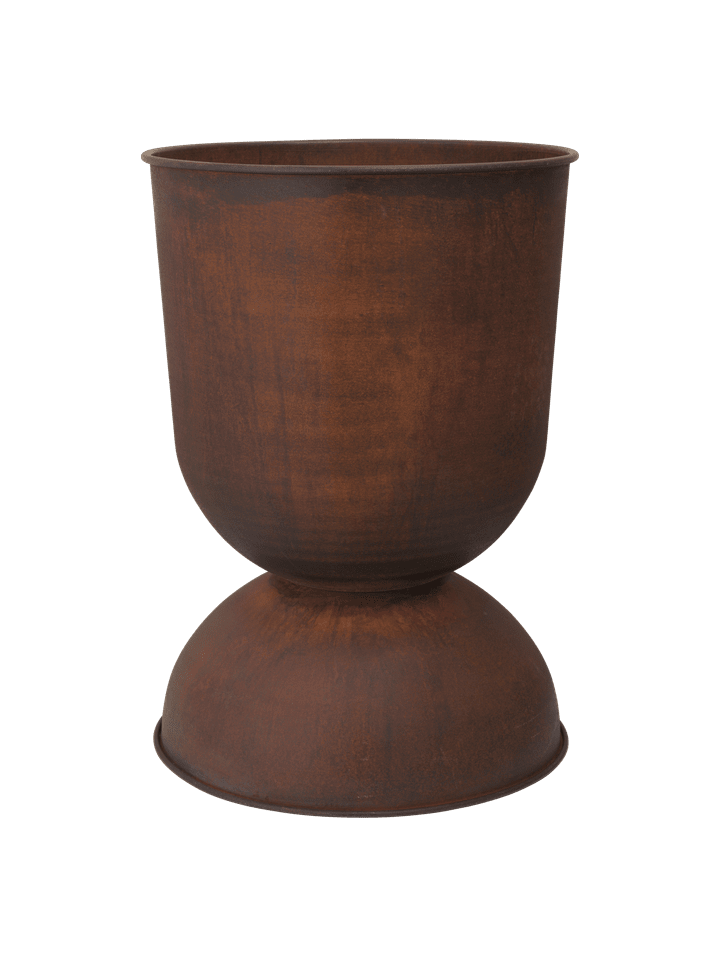 Moderner Hourglass Pflanzentopf in ansprechendem Rostton, perfekt für die Verschönerung von Außenbereichen und kreative Pflanzendekorationen.