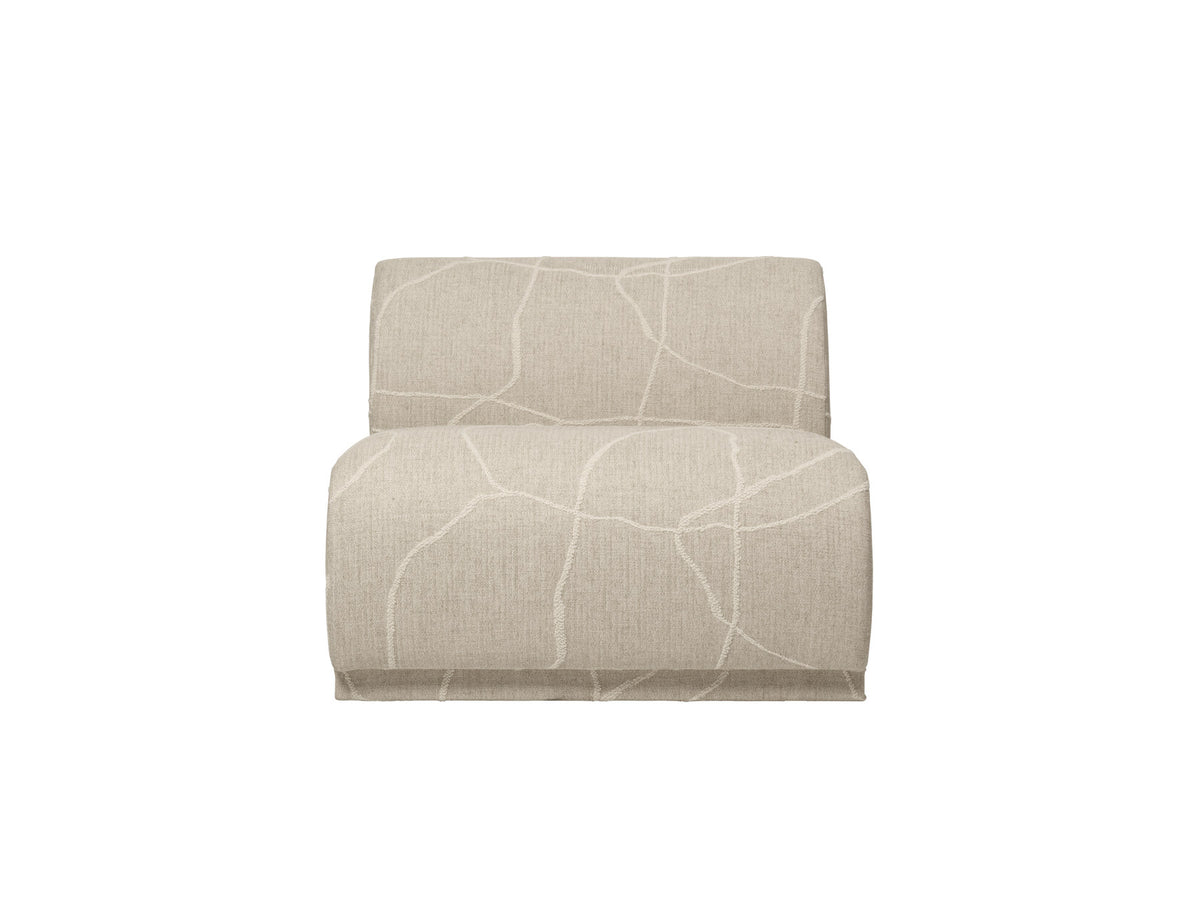 Modulares Sofa Rico Mittelelement mit gerundeter Form und hellem Stoffbezug