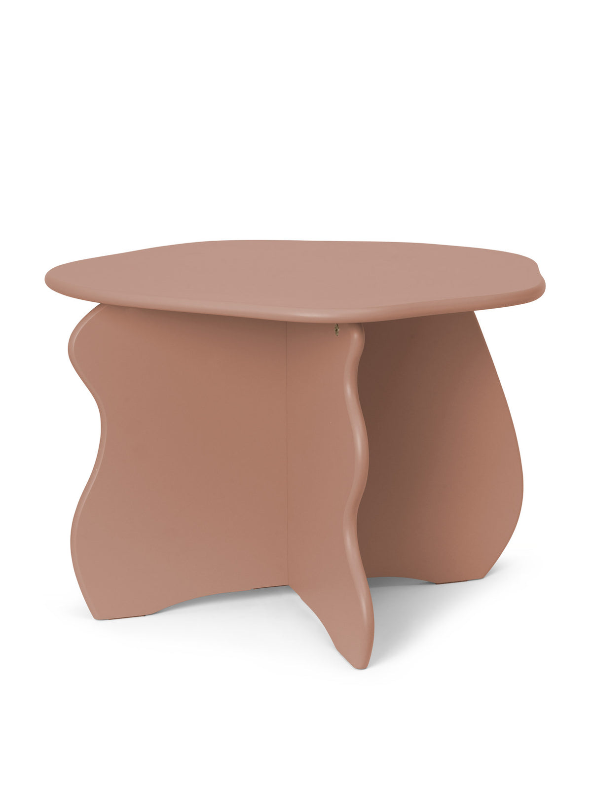 Slope Schreibtisch von Ferm Living aus lackiertem FSC™-zertifiziertem MDF mit wellenartiger, hügelförmiger Form, Ansicht in der Farbe Rose