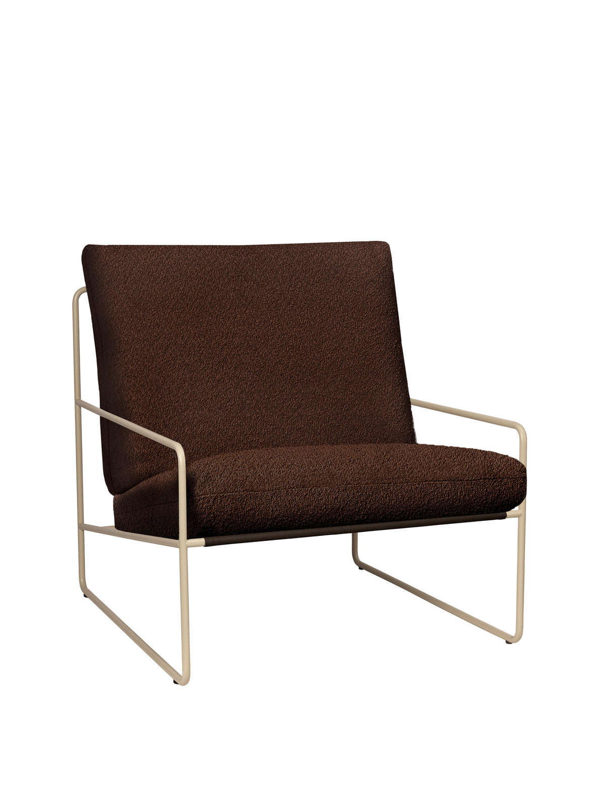 Desert 1-Sitzer Pure Bouclé von Ferm Living, Lounge Sofa mit Bouclé-Bezug und Stahlrahmen