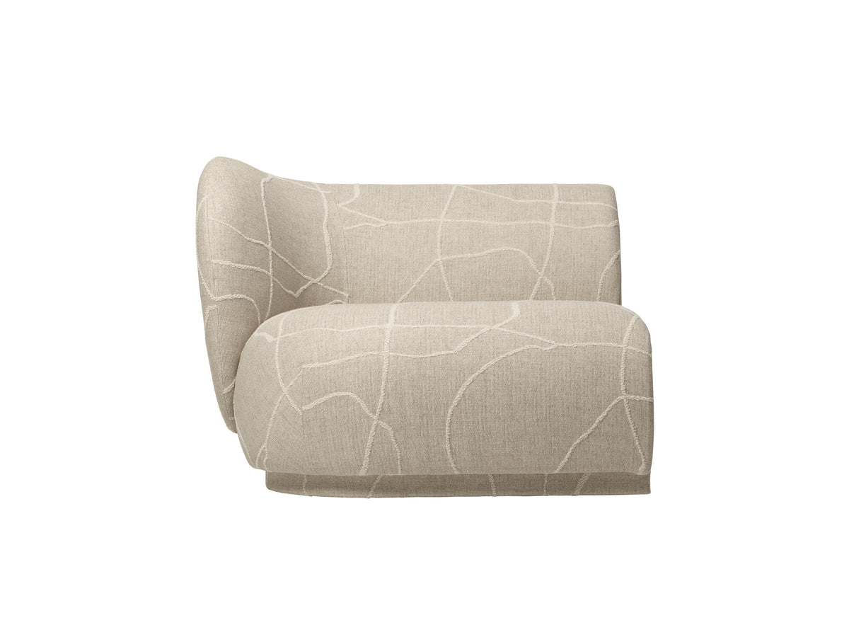 Rico Armlehne links, modulares Sofa mit runder Silhouette und Stoffbezug in hellem Ton