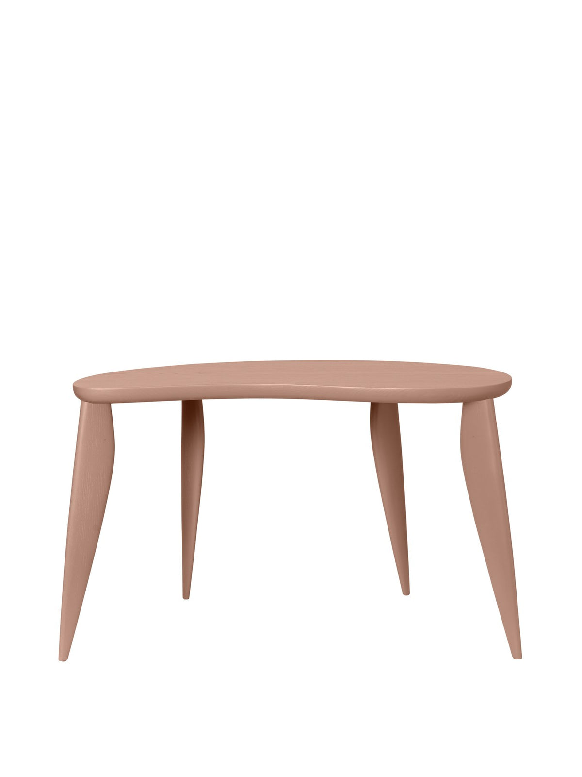 Feve Kinderschreibtisch von Ferm Living aus massiver Esche in Rose, mit asymmetrischer Tischplatte und schlanken elliptischen Beinen.
