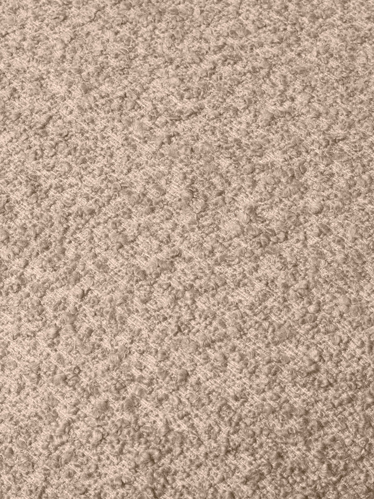 Orbo Loungesessel mit runder Form und Bouclé-Bezug, röhrenförmige Rückenlehne, Drehfuss