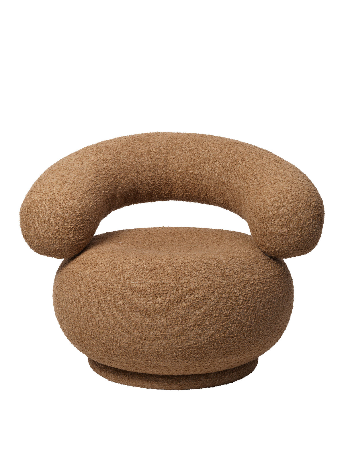 Orbo Drehsessel von Ferm Living in Raw Bouclé mit röhrenförmiger Rückenlehne und Standfuss