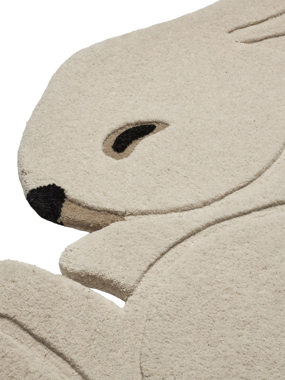 Getufteter Teppich in Kaninchenform von Ferm Living, Off-White, aus Neuseelandwolle und Baumwolle, mit unterschiedlichen Florhöhen.