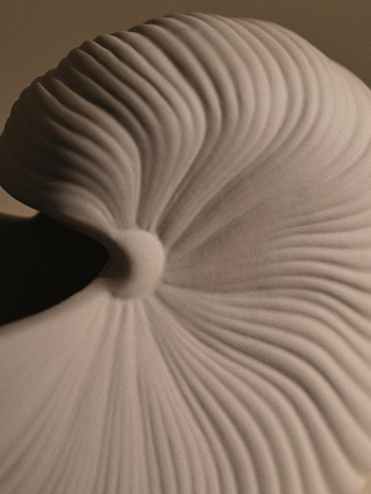 Blumentopf Shell Topf - 23 von Ferm Living in Off-White aus Steingut, aussen unglasiert und matt, innen glasiert, skulpturale Form.