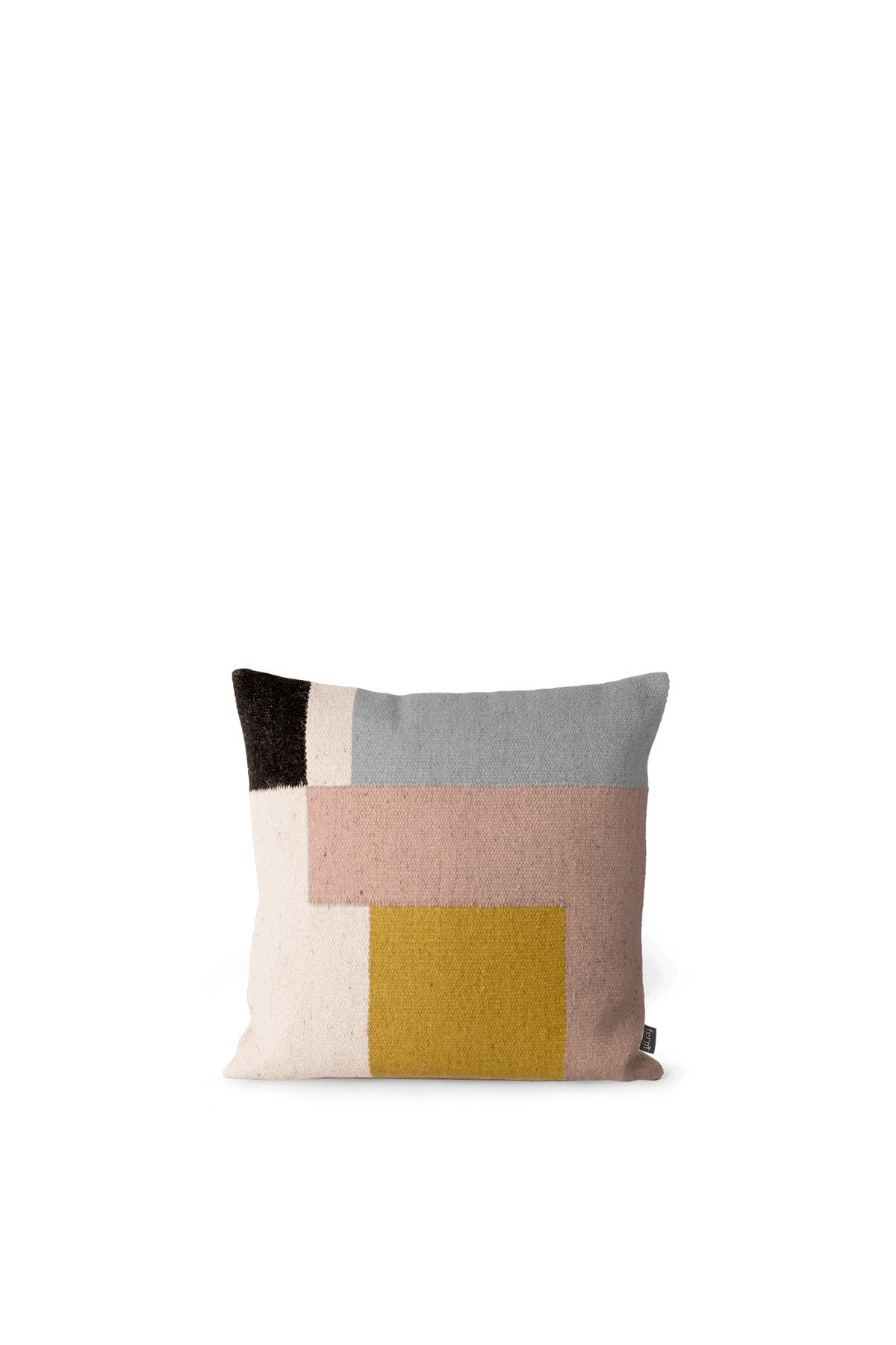 Mehrfarbiges Kelim Kissen von Ferm Living, quadratisch, 50x50 cm, Vorderseite aus Wolle, Rückseite aus Baumwollcanvas, handgewebte Struktur