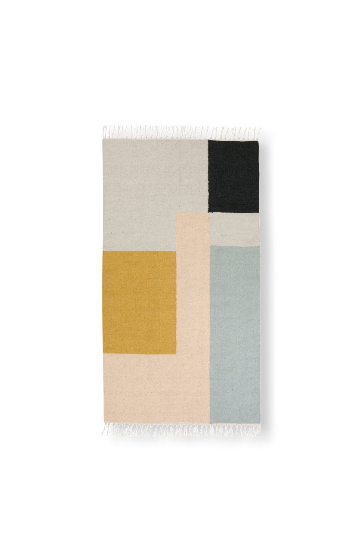 Kelim Teppich Klein von Ferm Living in Mehrfarbig, handgewoben aus Wolle und Baumwolle, mit traditionellem Kelim-Muster und grober Webstruktur.