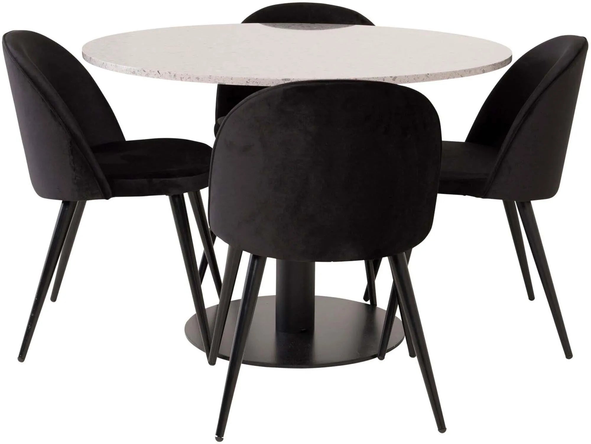 Luxuriöses Razzia Esszimmerset: Velvet-Tisch 106cm, 4 Stühle.