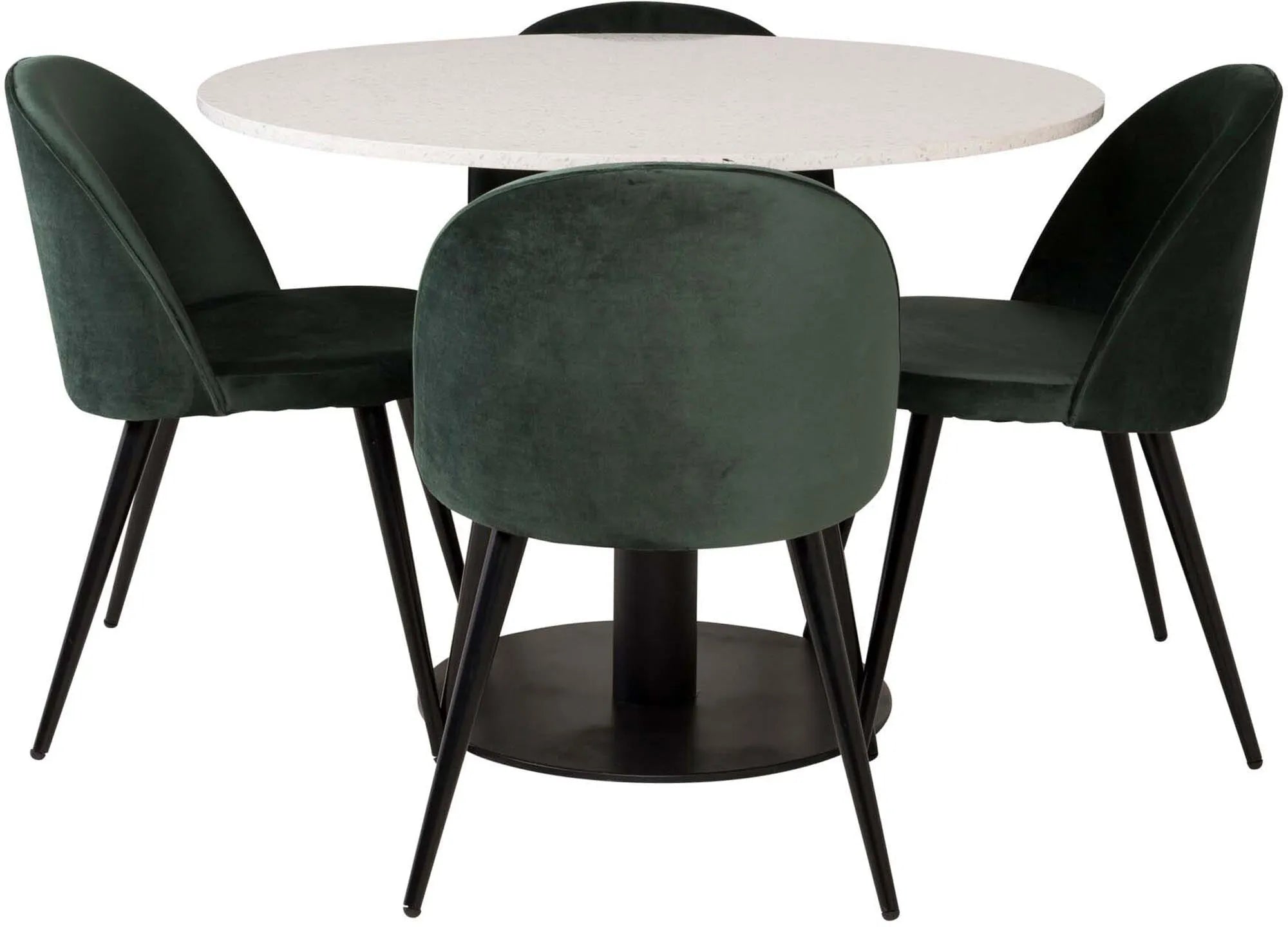 Elegantes Razzia Esszimmerset: Velvet-Tisch mit 4 Stühlen, 106cm.