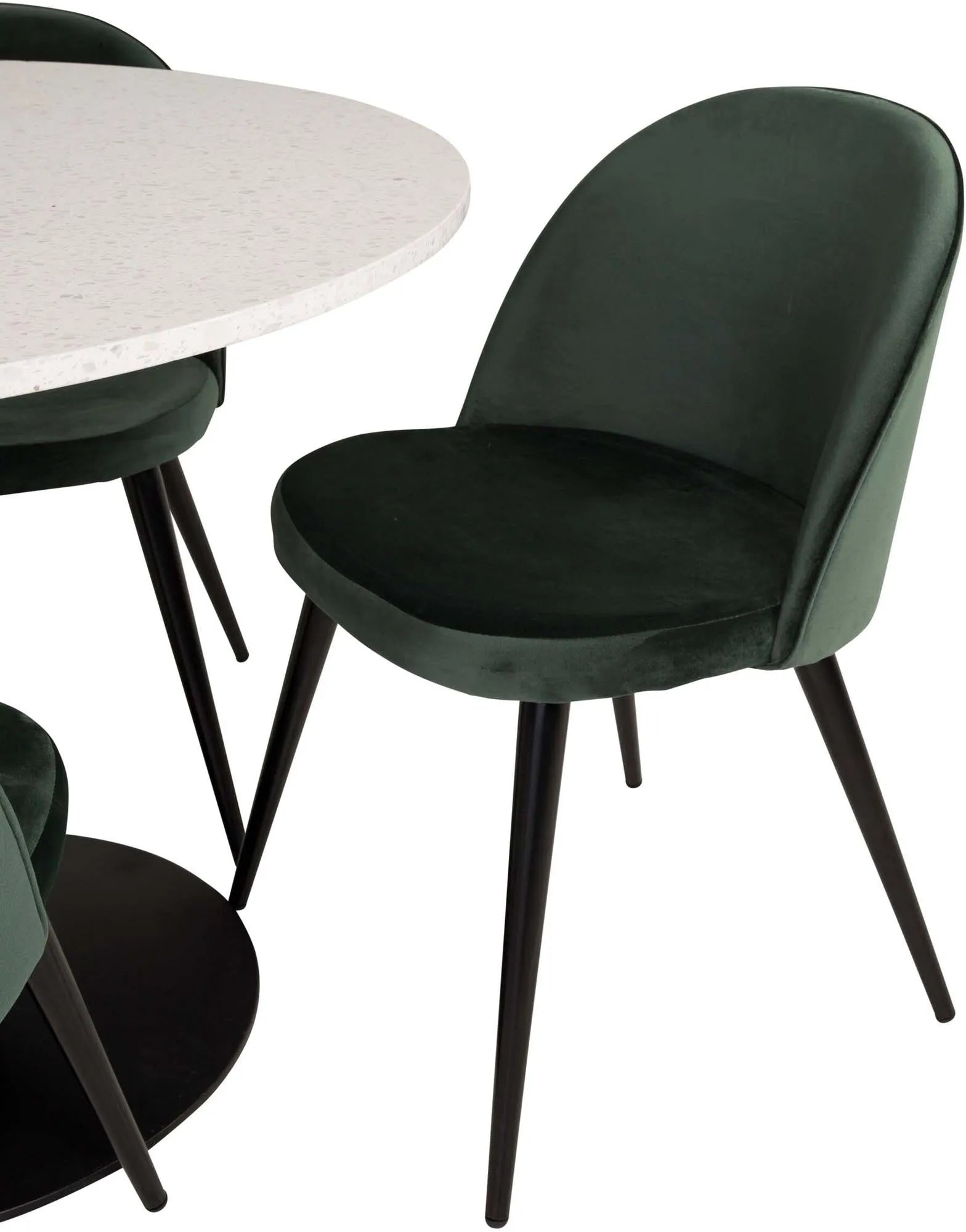 Stilvolles Razzia Esszimmerset: Velvet-Tisch mit 4 Stühlen, 106cm.