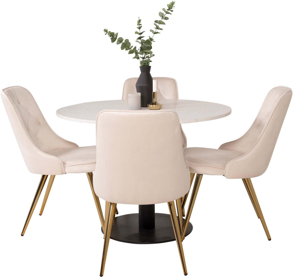 Razzia Esszimmerset + Velvet Deluxe ⌀106cm/4St. in Beige / Gold präsentiert im Onlineshop von KAQTU Design AG. Esszimmerset ist von Venture Home