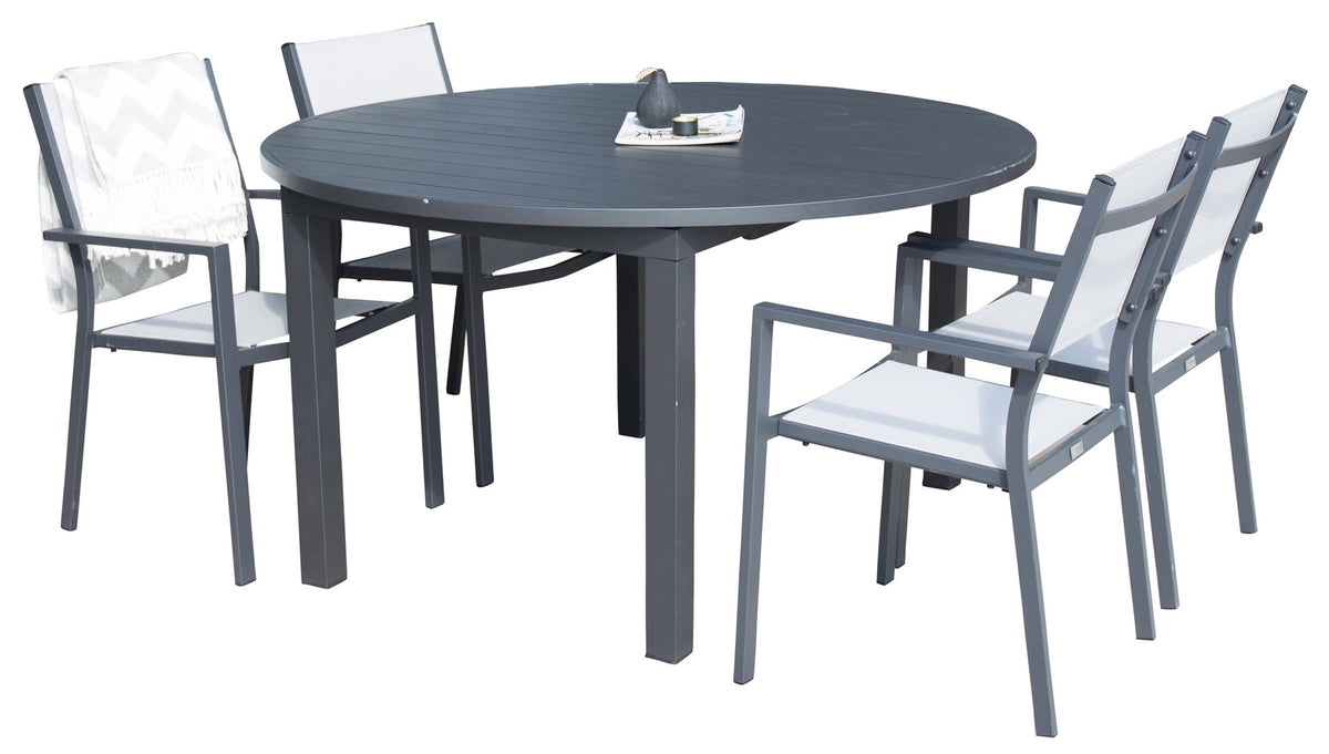 Marbella Esstisch mit Copacabana Stühlen in Schwarz präsentiert im Onlineshop von KAQTU Design AG. Gartentischset ist von Venture Home