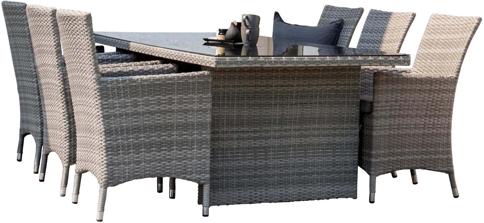 Entdecken Sie das Padova Outdoor-Tischset + Malin 200cm/6St. von Venture Home – stilvoll, bequem und ideal für gesellige Abende im Freien.