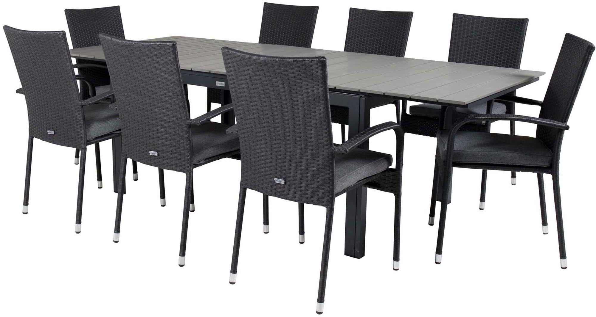 Levels Outdoor-Tischset ausziehbar + Anna 160cm/8St. in Schwarz präsentiert im Onlineshop von KAQTU Design AG. Gartentischset ist von Venture Home