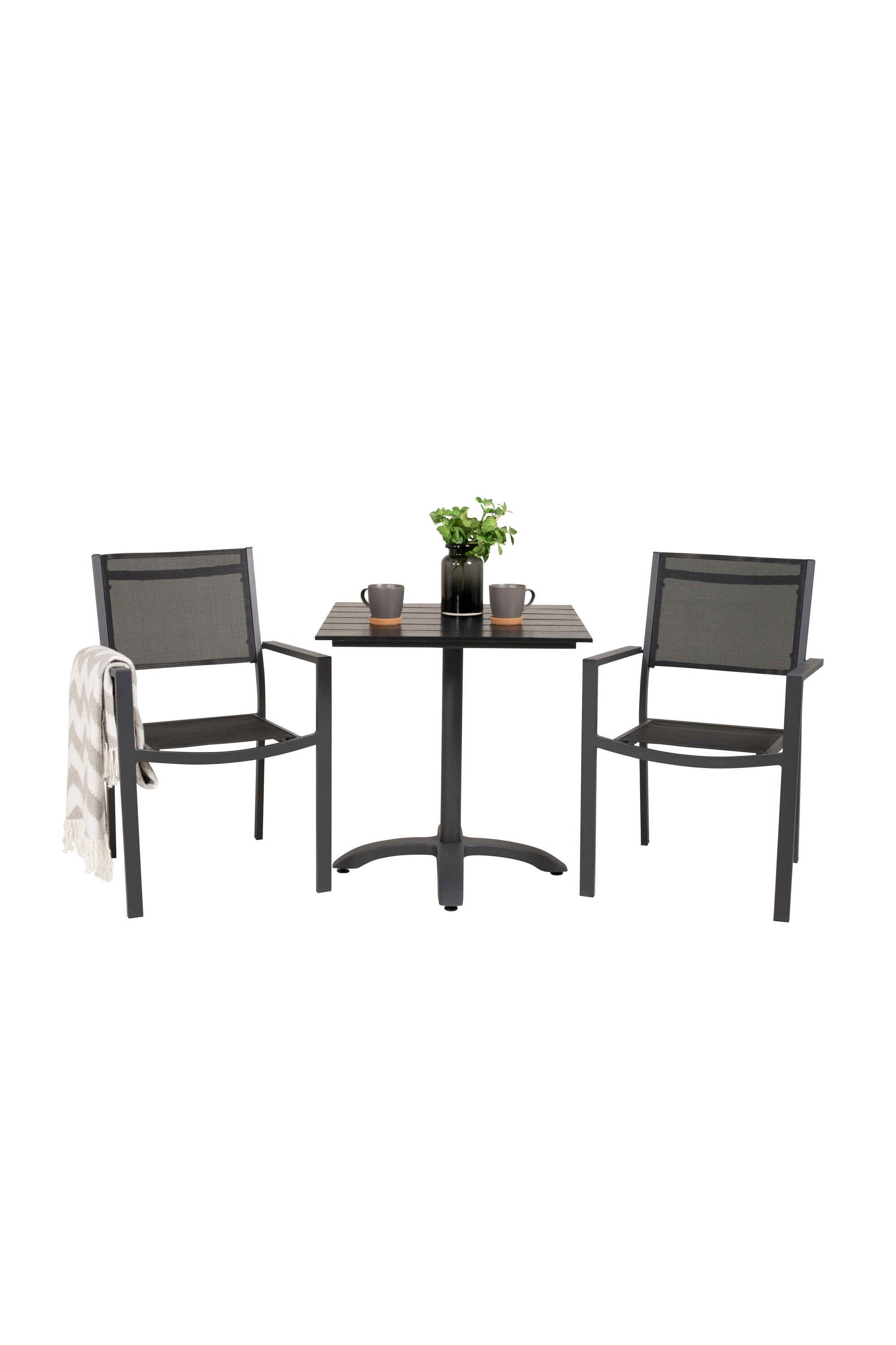 Colorado Cafétisch + 2 x Copacabana Arm Stuhl in Schwarz Schwarz präsentiert im Onlineshop von KAQTU Design AG. Gartentischset ist von Venture Home
