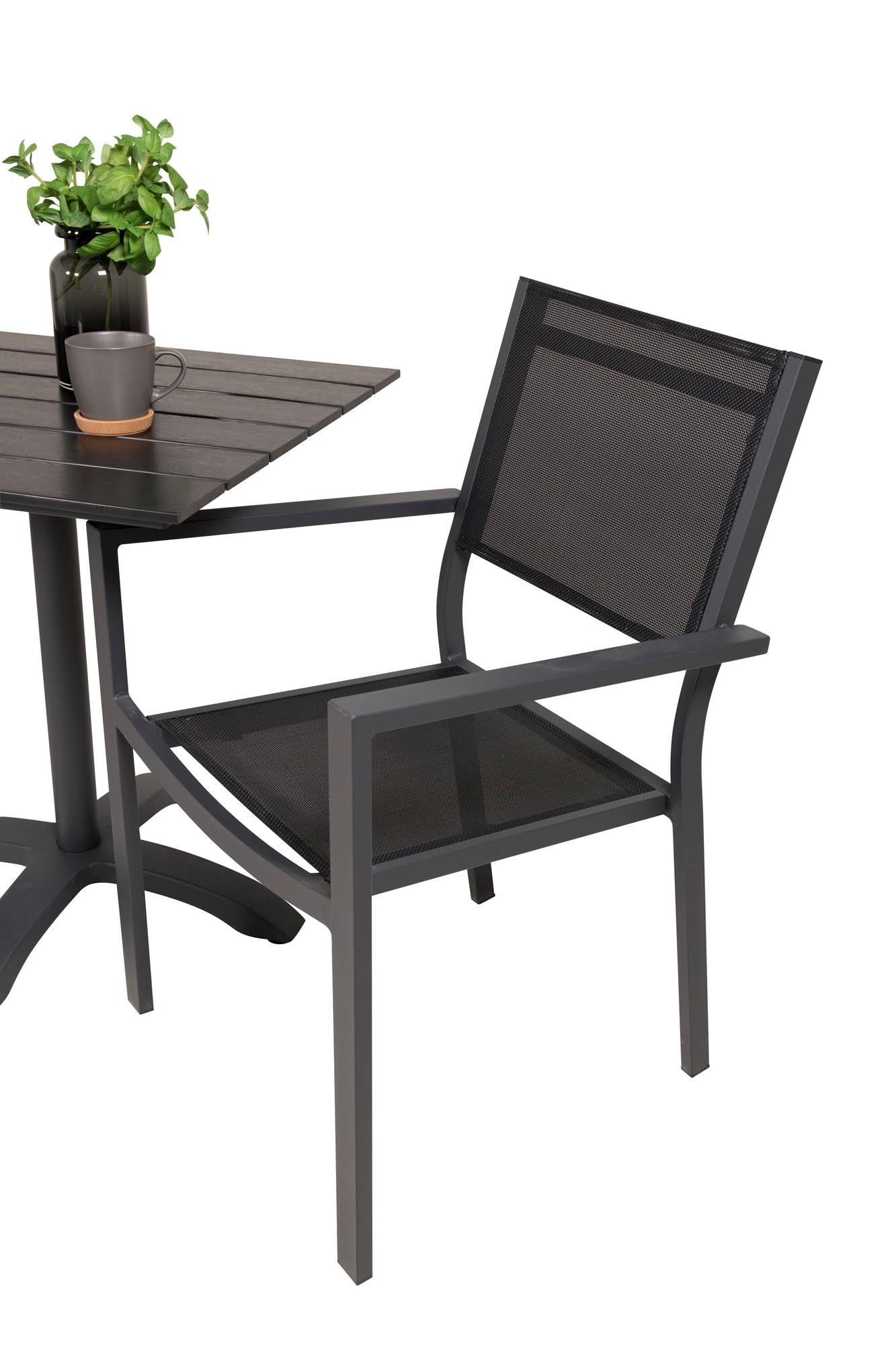 Colorado Cafétisch + 2 x Copacabana Arm Stuhl in Schwarz Schwarz präsentiert im Onlineshop von KAQTU Design AG. Gartentischset ist von Venture Home