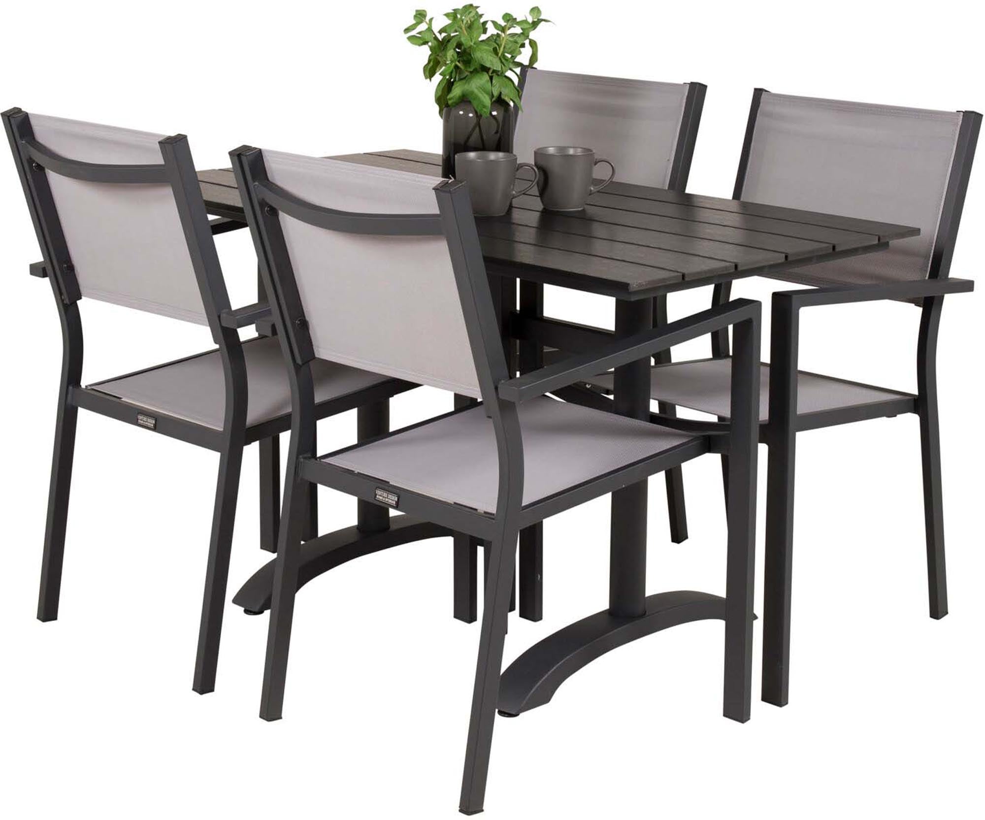 Denver Outdoor-Tischset + Copacabana 120cm/4St. in Schwarzgrau präsentiert im Onlineshop von KAQTU Design AG. Gartentischset ist von Venture Home