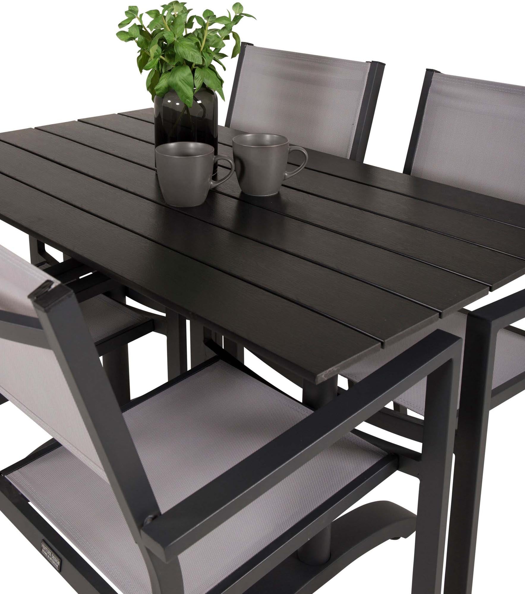 Denver Outdoor-Tischset + Copacabana 120cm/4St. in Schwarzgrau präsentiert im Onlineshop von KAQTU Design AG. Gartentischset ist von Venture Home