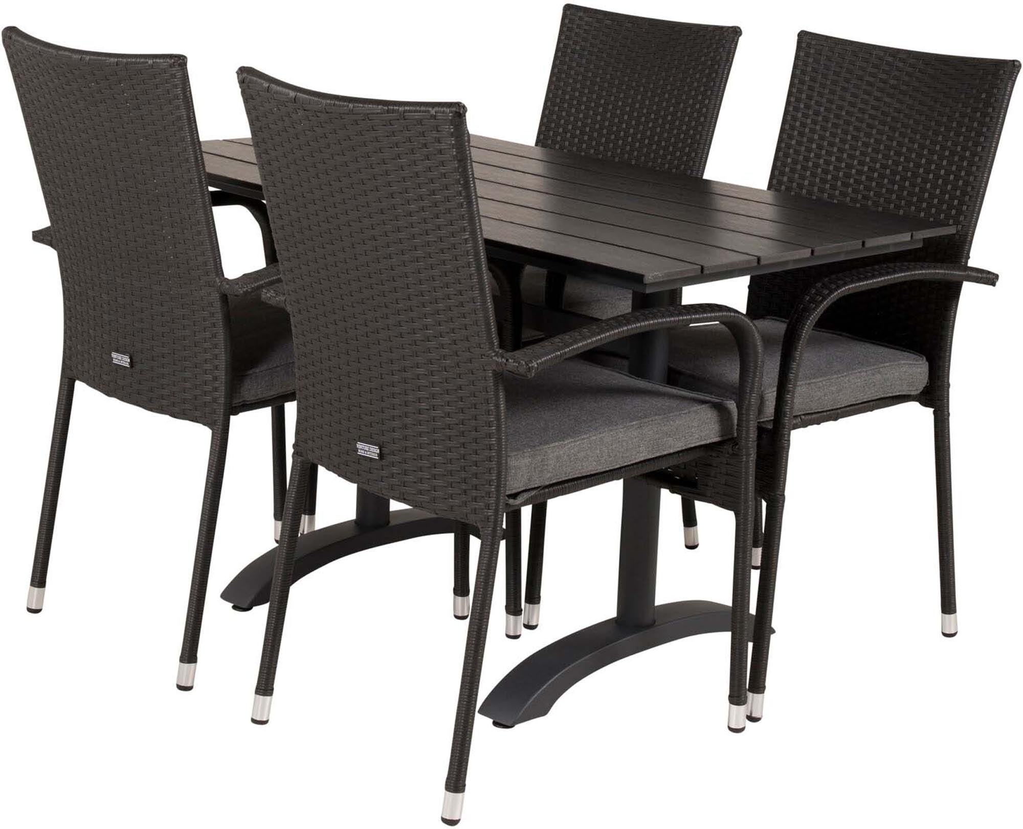 Denver Outdoor-Tischset + Anna 120cm/4St. in Schwarz präsentiert im Onlineshop von KAQTU Design AG. Gartentischset ist von Venture Home